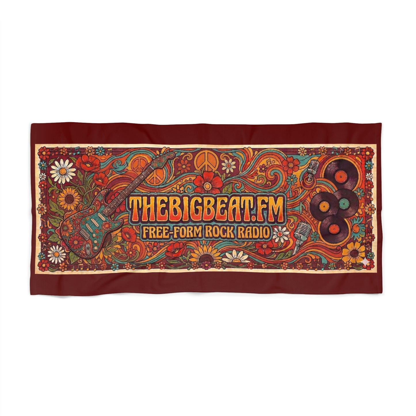 TheBigBeat.FM Vintage Rock Poster Beach Towel — Free-Form Rock Radio Design