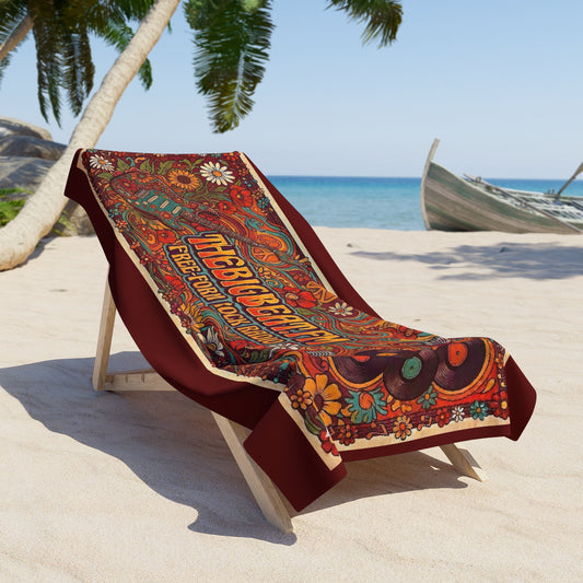 TheBigBeat.FM Vintage Rock Poster Beach Towel — Free-Form Rock Radio Design