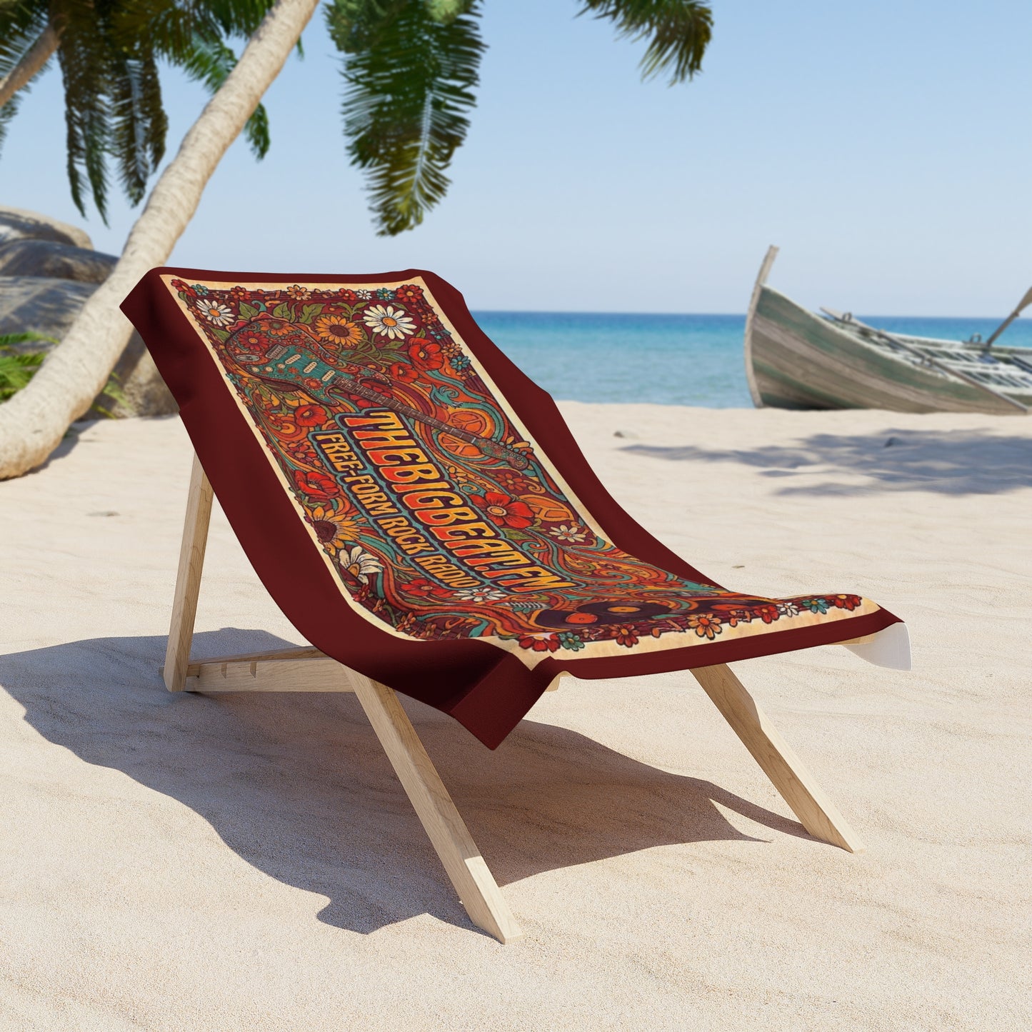 TheBigBeat.FM Vintage Rock Poster Beach Towel — Free-Form Rock Radio Design
