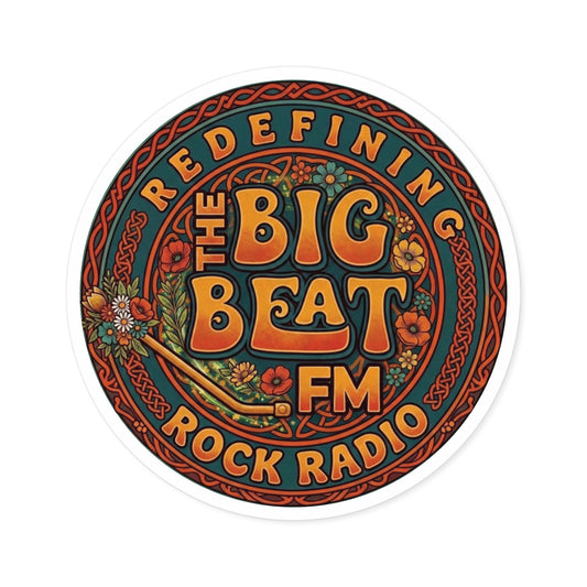 Round Sticker — "The Big Beat FM" Retro Rock Radio Sticker (Indoor/Outdoor)